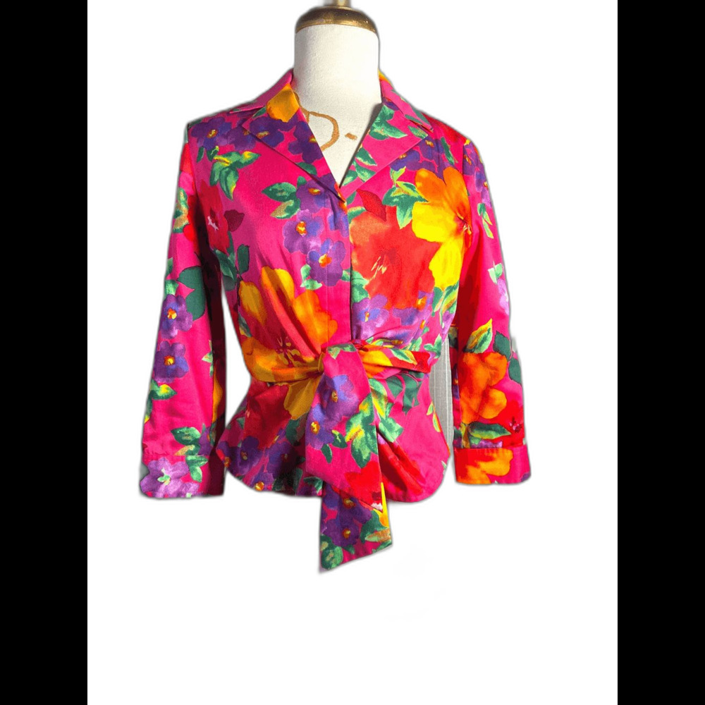 Jones New York Blazer Size SP VTG 90's Bright Floral Structured Boyfriend Blazer